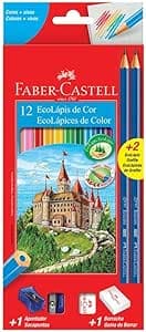 Imagem da oferta Kit Escolar Lápis de Cor Sextavado + 2 Lápis Max + Apontador + Borracha, Faber-Castell, 12 Cores