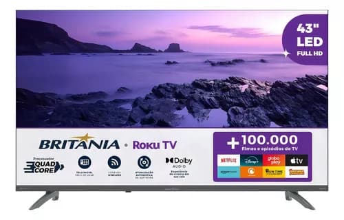 Imagem da oferta Smart Tv 43'' Britânia Btv43va4regb Roku Tv Led Dolby Audio