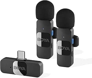 Imagem da oferta BOYA Microfone de lapela sem fio BY-V20 para Iphone 15 e ANDROID USB C Smartphone Tablet Mini microfone para Smartphone Microfone clip-on para gravação vídeo Podcast YouTube Live Streaming