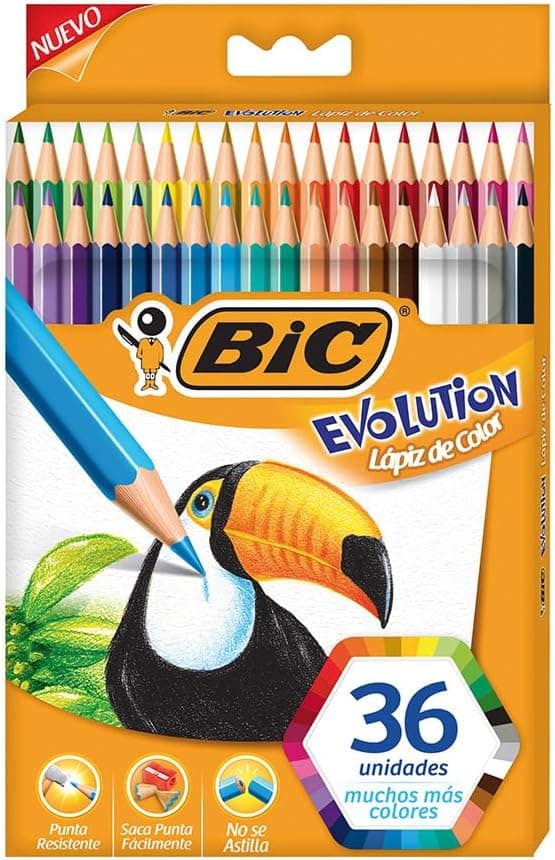 Imagem da oferta Lápis de Cor Sextavado BIC Evolution, 36 Cores Vivas e Intensas, Seguro para Crianças, 930230, Blister 1 Unidade
