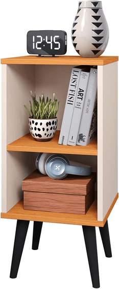 Imagem da oferta Mesa de Cabeceira Compacta Retrô com Prateleira Charme (Off White/Cinamomo)