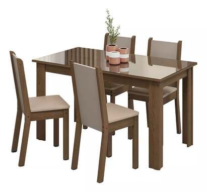 Imagem da oferta Sala Jantar Mesa Tampo Vidro 4 Cadeiras Suzy Madesa Rcb Cor Rustic/Crema/Bege Desenho do tecido das cadeiras Liso