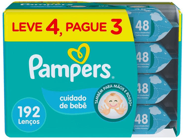 Imagem da oferta Lenço Umedecido Pampers Cuidado de Bebê 4 Pacotes com 48 Unidades Cada