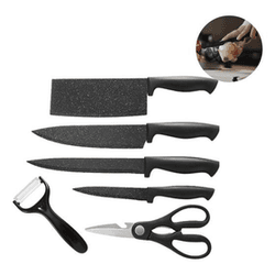 Imagem da oferta Faqueiro Chef 6 Peças Preto Cozinha Em Aço Inox Churrasco - Nfdj