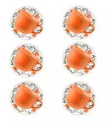 Imagem da oferta Conjunto De 6 Xícaras De Chá Com Pires Donna Lírios Biona Cor Verde, Laranja e Off White Floral