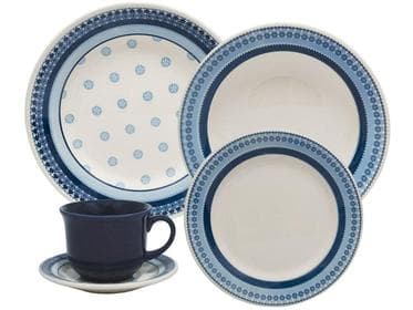 Imagem da oferta Aparelho de Jantar e Chá 20 Peças Biona de Cerâmica - Redondo Branco e Azul Donna