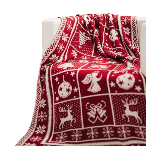 Imagem da oferta Manta Natal Tricot Decorativa Dupla Face Natalina 155x95cm (VERMELHO/BEGE)