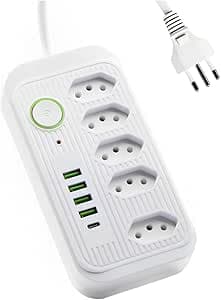 Imagem da oferta Extensão De Tomadas Filtro de Linha com Segurança Anti Chamas Usb Tipo C Com 5 Tomadas e 4 Usb (Branco)