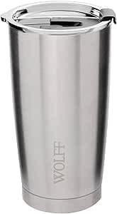 Imagem da oferta WOLFF Copo Térmico de Aço Inox Parede Dupla Com Tampa 600ml Prata - Itens Para Viagem - Mantém a Bebida na Temperatura Ideal