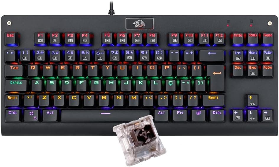 Imagem da oferta Teclado Mecânico Redragon Dark Avenger Preto Iluminação Rainbow Switch Azul K568R