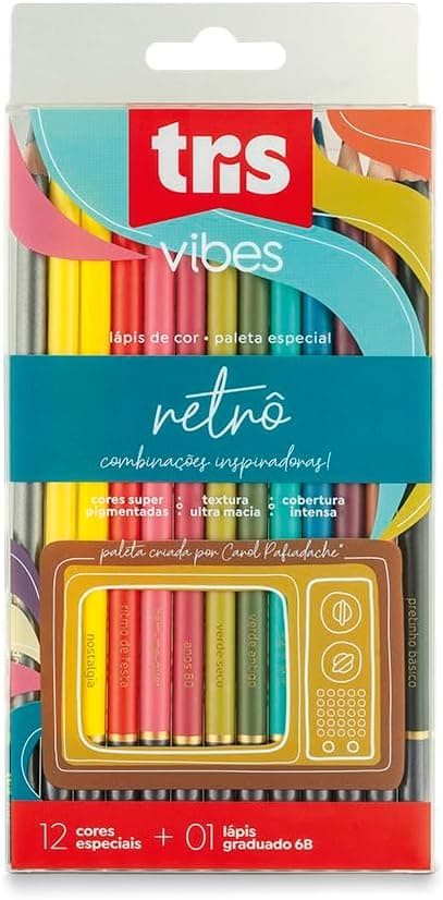 Imagem da oferta Lapis Cor Tris Vibes Retro 12 Cores + 1 Lapis Grafite 6B