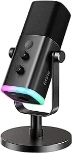 Imagem da oferta FIFINE Microfone dinâmico XLR/USB para gravação podcast,mic streaming para PC computador e jogos com luz RGB,botão mudo,conector para fones ouvido,suporte de mesa,mic vocal para YouTube-AM8 Preto