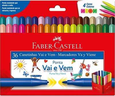 Imagem da oferta Canetinha Hidrográfica, Faber-Castell, 15.0136VVZF, Vai E Vem, 36 Cores Neon, Cor: Multicor