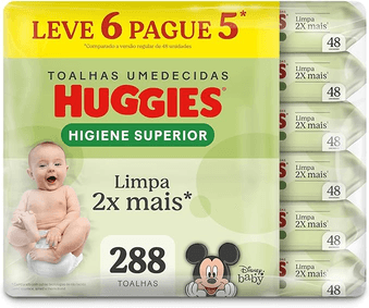 Imagem da oferta Huggies Lenços Umedecidos Higiene Superior Limpam 2x Mais 6 x 48 Un