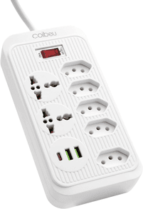 Imagem da oferta Filtro de Linha, Extensão Tomada, Régua Tomada, Régua de Energia, 5 Tomadas, 2 Interfaces USB, 1 Porta USB Tipo-C, 2 Tomada Universal, Cabo de Alimentação de 1,9 metros (Branco)