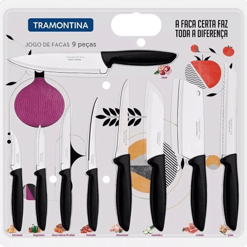 Imagem da oferta Jogo De Facas Tramontina Plenus Aço Inox Preto 9 Peças