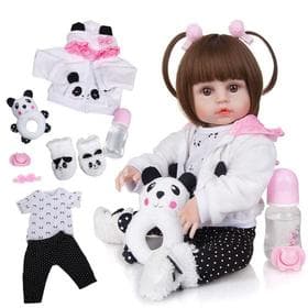 Imagem da oferta Brastoy Boneca Bebê Reborn Silicone Menina Panda ou Coelho Olhos Castanhos 48cm Original