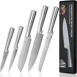 Imagem da oferta Conjunto Premium De 5 Facas Faqueiro Completo De Aço Inoxidável 3cr13 Lumai