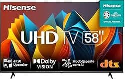 Imagem da oferta Hisense Smart TV UHD 4K DLED 58" Polegadas 58A6K com HDR10+ Dolby Vision Game Mode Controle por Voz Alexa Built-In AirPlay