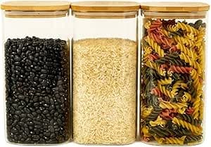 Imagem da oferta Oikos - Kit 3 Potes de Vidro 1,4L com Tampa Bambu Herméticos Quadrados Flat