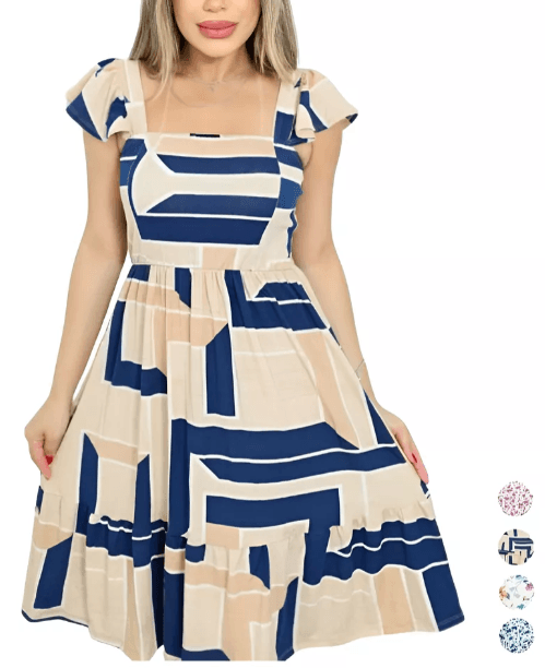 Imagem da oferta Vestido Midi Decote Quadrado Manga Curta Malha Lindo Barato
