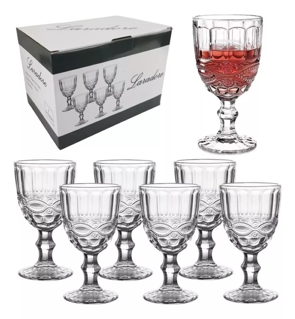 Imagem da oferta Jogo 6 Taças Vidro Para Vinho / Água - Laradore Rendas 330ml