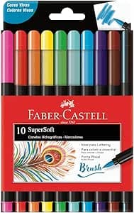 Imagem da oferta Caneta Ponta Pincel, Faber-Castell, Supersoft Brush, 15.0710SOFT, 10 Cores