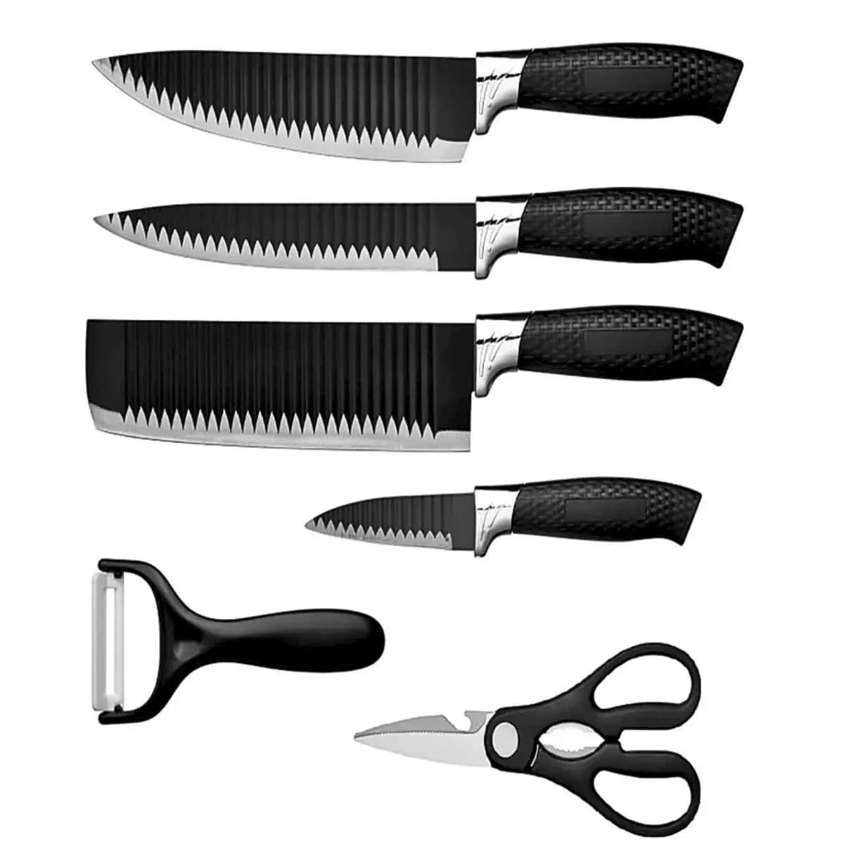 Imagem da oferta Kit Conjunto Jogo De Facas Antianderente Kit 6 Peças Chef Cozinha Aço Inoxidável Churrasco - Prime