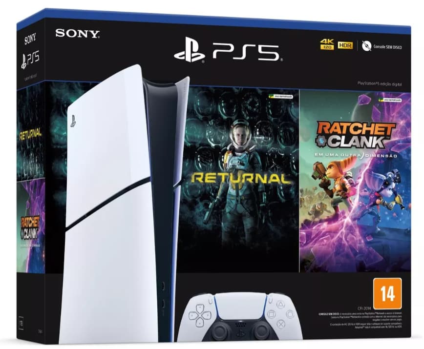 Imagem da oferta Console Sony PlayStation 5 Digital Slim 1TB – Branco + Jogos Returnal e Ratchet & Clank + Controle Sem Fio DualSense Branco