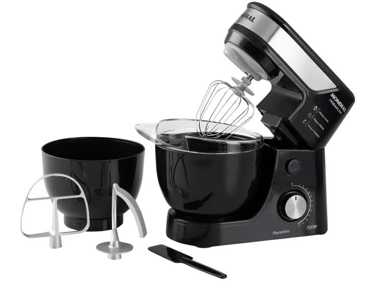 Imagem da oferta Batedeira Planetária Mondial Preto e Inox 700W - Premium 12 Velocidades