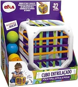 Imagem da oferta Cubo Entrelaçado, Elka, Cubo Branco com elásticos coloridos/bolinhas amarela, azul, laranja, verde