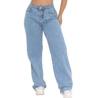 Imagem da oferta Calça Jeans Wide Leg Feminina Cintura Alta Sem Lycra