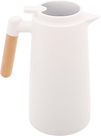 Imagem da oferta Lyor Garrafa Térmica De Plástico Com Cabo De Madeira E Termômetro Branca 1l - Utensílios De Cozinha - Mesa Posta - Decoração - Itens Para Casa - Perfeita Para Café E Chá