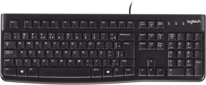 Imagem da oferta Teclado Com Fio Usb Logitech K120, Resistente À Respingos, Barra De Espaço Curva, Compatível Com Pc E Notebook, Layout Abnt2
