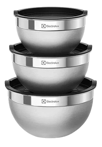 Imagem da oferta Conjunto com 3 Bowls Tigelas Inox e Tampa Plástica Electrolux