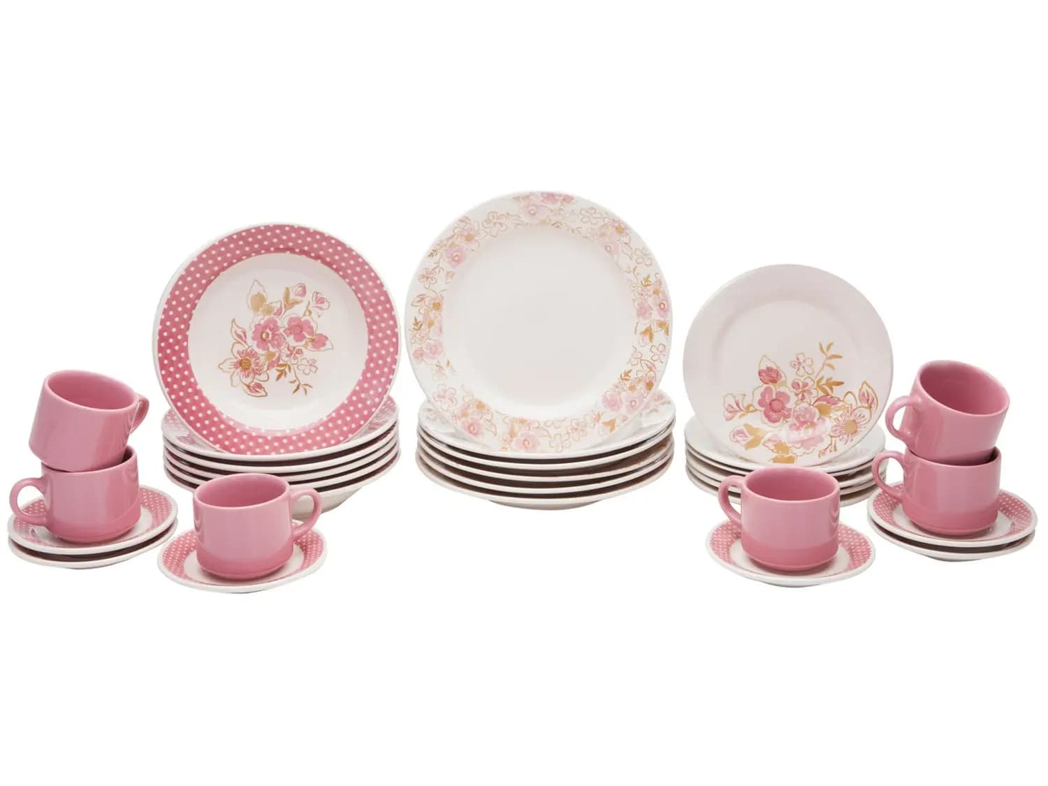 Imagem da oferta Aparelho de Jantar Chá 30 Peças Biona - Cerâmica Redondo Rosa Donna AE30-5160