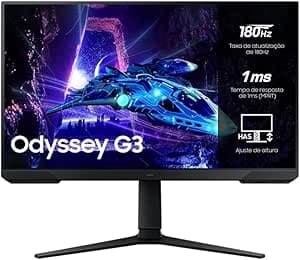 Imagem da oferta Monitor Gamer Samsung Odyssey G3", 27", 180Hz, 1ms,Ajuste de Altura,Freesync,DP,HDMI,FHD, preto