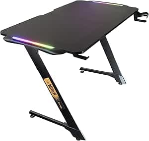 Imagem da oferta Mesa Gamer Nuker LED RGB com Mouse Pad, Organizador de fios Suporte de Copos até 120kg em Carbono - BRIGHT MG001