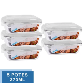 Imagem da oferta Conjunto 5 Potes Vidro Hermético Mantimentos Marmita 370ml - Praticasa