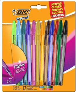 Imagem da oferta Canetas Coloridas Bic Cristal Fashion 12 Cores Vibrantes, Ponta Esferográfica Média de 1.2mm, Escrita Suave e Cores Vibrantes