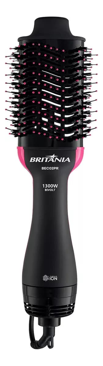 Imagem da oferta Escova Secadora Britânia Bec02pr Bivolt 4 Em 1 1300w Cor Preto e Rosa 110V 220V