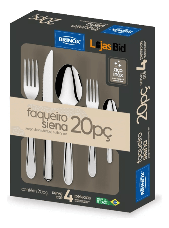 Imagem da oferta Faqueiro De Aço Inox Siena 20 Peças Brinox 5109/455 Cor Prateado