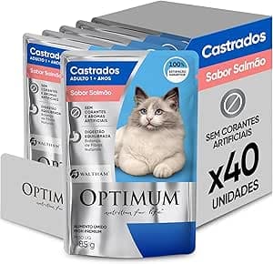 Imagem da oferta Pack Ração Úmida Optimum Sachê para Gatos Adultos Castrados Sabor Salmão 85g - 40 unidadaes