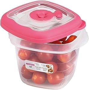 Imagem da oferta Pote Quadrado Plástico, 450ml, Transparente/Rosa, Sanremo