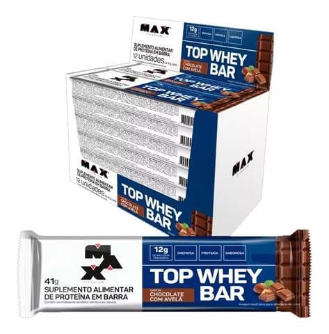 Imagem da oferta Top Whey Bar - Caixa C/12 Unidades - Max Titanium Sabor Chocolate com avelã