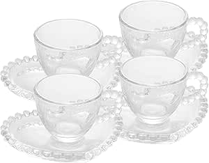 Imagem da oferta Wolff Coração Pearl Conjunto De Xícaras Para Café Com Pires De Cristal 4 Peças, Transparente, 85 Ml
