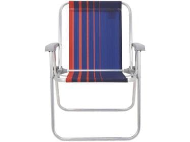 Imagem da oferta Cadeira de Praia Alta Reclinável Tramontina Basic Samoa Azul Escuro e Laranja