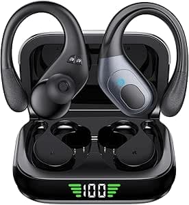 Imagem da oferta Fones de Ouvido Bluetooth Sem Fio, 60h de Reprodução com LED Display, Esportivos com Gancho, IPX5 à Prova d'Água, Graves Profundos, Compatível com iOS e Android para Esportes/Treino/Corrida, Preto