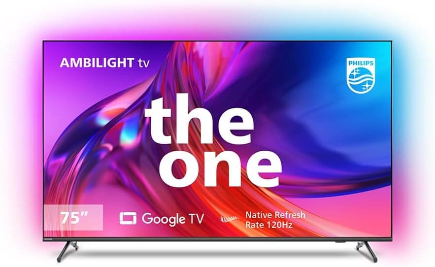 Imagem da oferta Smart TV 75" 4K 120 Hz Philips THE ONE 75PUG8808/78, Google TV, Ambilight, P5, DTS Play-Fi, Freesync, Dolby Vision Atmos, 50W RMS 2.1
