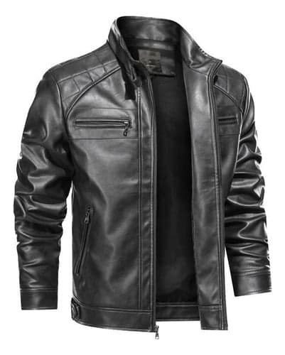 Imagem da oferta Jaqueta De Couro Masculina Slim Forrada